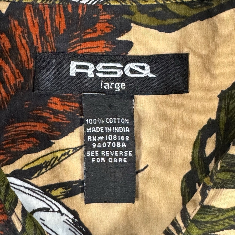 RSQ Short Sleeve Shirt Mens Sz Large Button-Up With Skull Palm Tree Print Summer - Picture 3 of 7